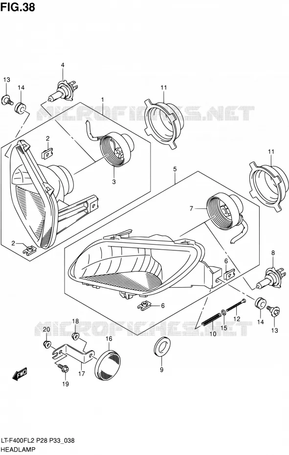 PHARE (LT-F400FL2 P28) Suzuki QUAD 400 KINGQUAD 2012  LT-F400F L2/LT-F400FZ L2 (P03,P28,P33)