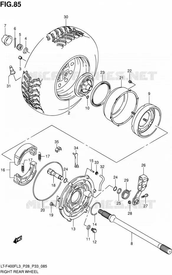 ROUE ARRIERE DROITE Suzuki QUAD 400 KINGQUAD 2013  LT-F400F L3/LT-F400FZ L3 (P03,P28,P33)