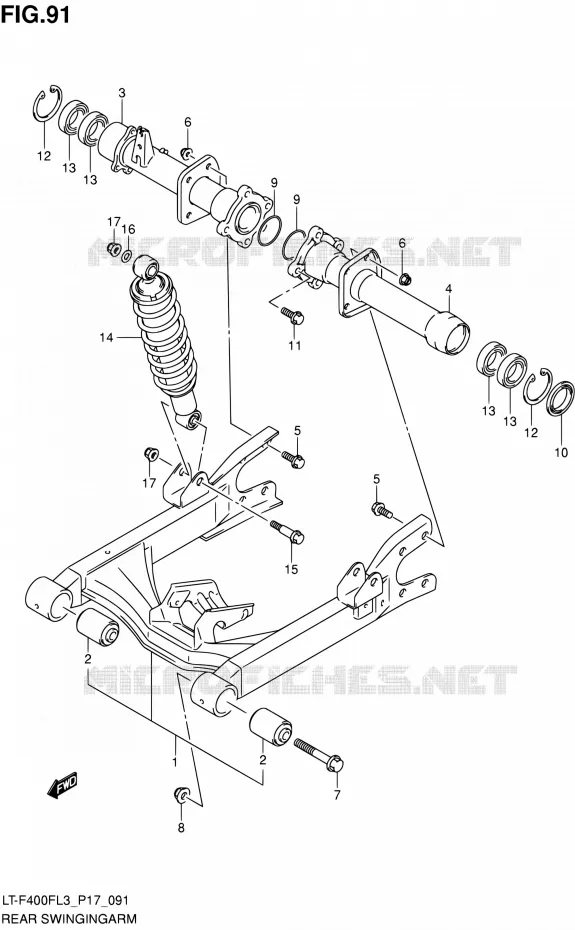 BRAS OSCILLANT ARRIERE Suzuki QUAD 400 KINGQUAD 2013  LT-F400F L3/LT-F400FZ L3 (P17,P24)