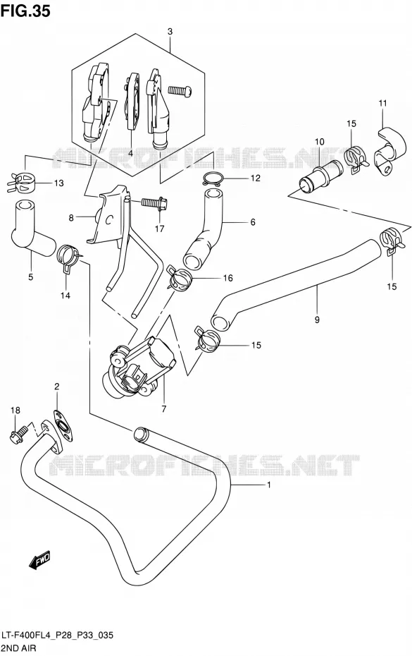 SYSTEME RECYCLAGE GAZ ECHAPPEMENT (LT-F400FZL4 P33) Suzuki QUAD 400 KINGQUAD 2014  LT-F400F L4/LT-F400FZ L4 (P03,P28,P33)
