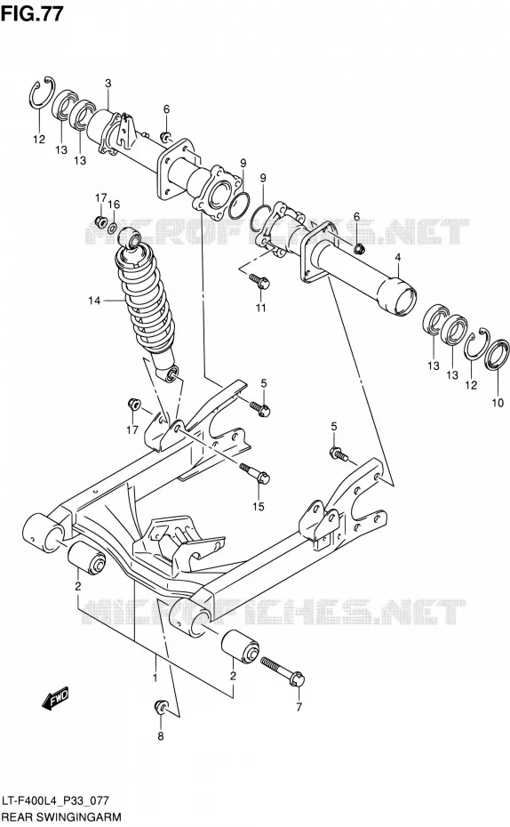 BRAS OSCILLANT ARRIERE (LT-F400ZL4 P33) Suzuki QUAD 400 KINGQUAD 2014  LT-F400 L4/LT-F400Z L4 (P03,P28,P33)