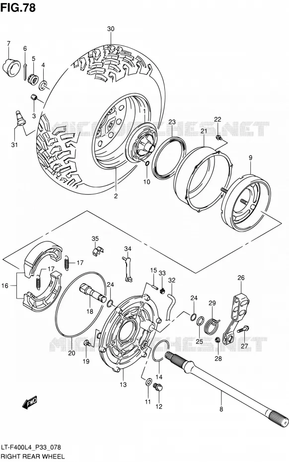 ROUE ARRIERE DROITE (LT-F400L4 P33) Suzuki QUAD 400 KINGQUAD 2014  LT-F400 L4/LT-F400Z L4 (P03,P28,P33)