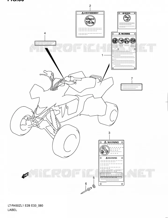 ETIQUETTE (LT-R450L1 E28) Suzuki QUAD 450 QUADRACER 2011  LT-R450 L1/LT-R450Z L1 (E03,E28,E33)