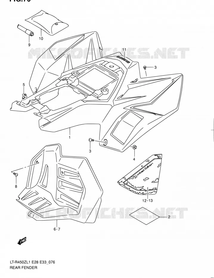 GARDE BOUE ARRIERE (LT-R450L1 E28) Suzuki QUAD 450 QUADRACER 2011  LT-R450 L1/LT-R450Z L1 (E03,E28,E33)