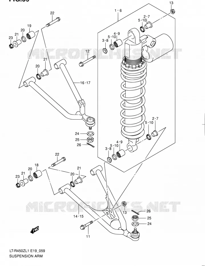 AMORTISSEUR - TRIANGLES (LT-R450ZL1 E19) Suzuki QUAD 450 QUADRACER 2011  LT-R450 L1/LT-R450Z L1 (E19)