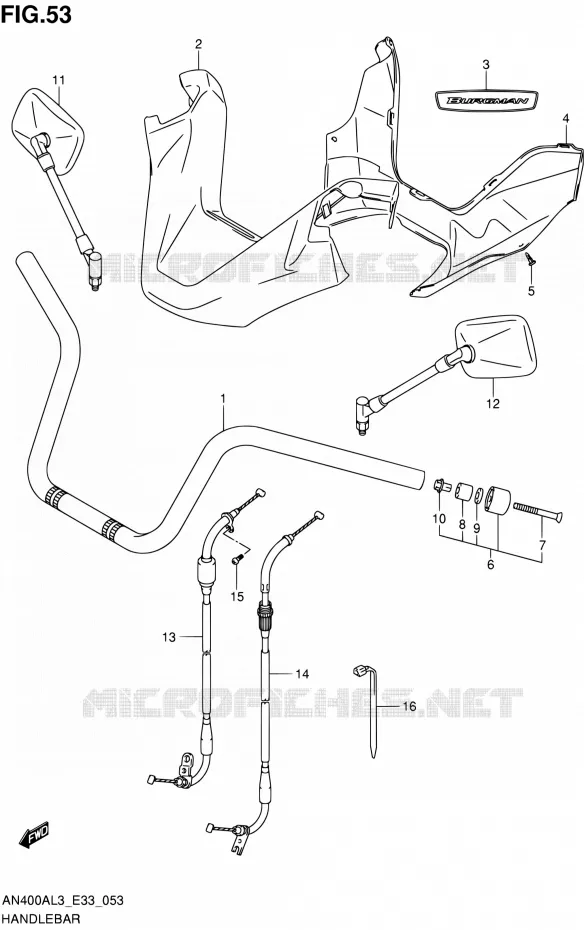 GUIDON (AN400ZAL3 E28) Suzuki SCOOTER 400 BURGMAN 2013  AN400A L3/AN400ZA L3 (E03,E28,E33)