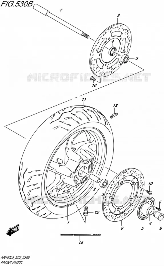ROUE AVANT (AN400AL5 E02) Suzuki SCOOTER 400 BURGMAN 2015  AN400A L5 (E02)