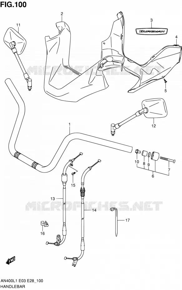 GUIDON (AN400L1 E03) Suzuki SCOOTER 400 BURGMAN 2011  AN400 L1 (E03,E28,E33)