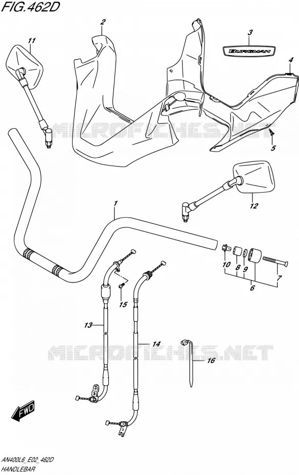 GUIDON (AN400ZAL6 E02) Suzuki SCOOTER 400 BURGMAN 2016  AN400 L6 (E19)
