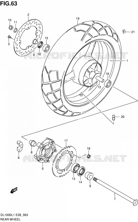 ROUE ARRIERE Suzuki MOTO 1000 V-STROM 2011  DL1000 L1 (E03,E28,E33)