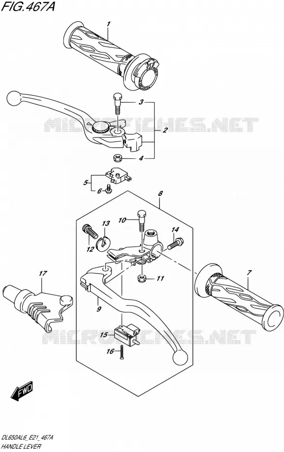 ENSEMBLE LEVIERS - POIGNEES Suzuki MOTO 650 V-STROM 2016  DL650XAUE L6 (E21)