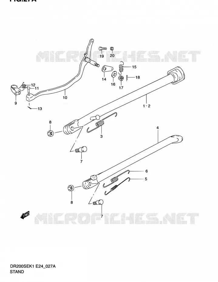BEQUILLE (MODELE K2/K3/K4/K5) Suzuki MOTO 200 DR 2003  DR200SE K3 (E06,E24)
