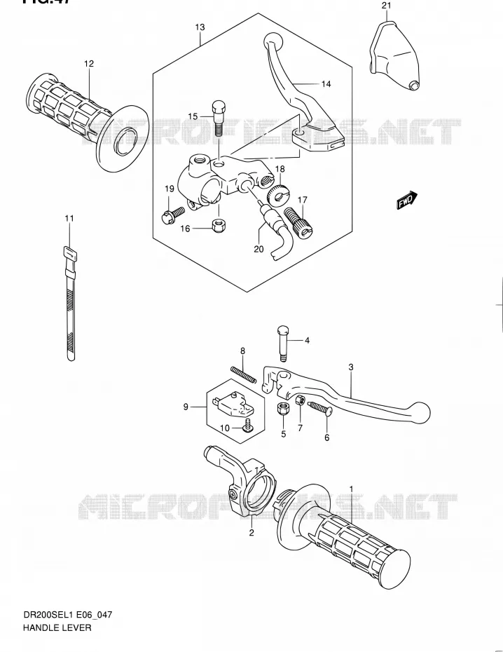 ENSEMBLE LEVIERS - POIGNEES (DR200SEL1 E06) Suzuki MOTO 200 DR 2011  DR200SE L1 (E06,E24)