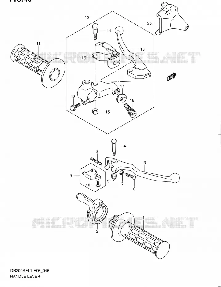 ENSEMBLE LEVIERS - POIGNEES (DR200SEL1 E24) Suzuki MOTO 200 DR 2011  DR200SE L1 (E06,E24)
