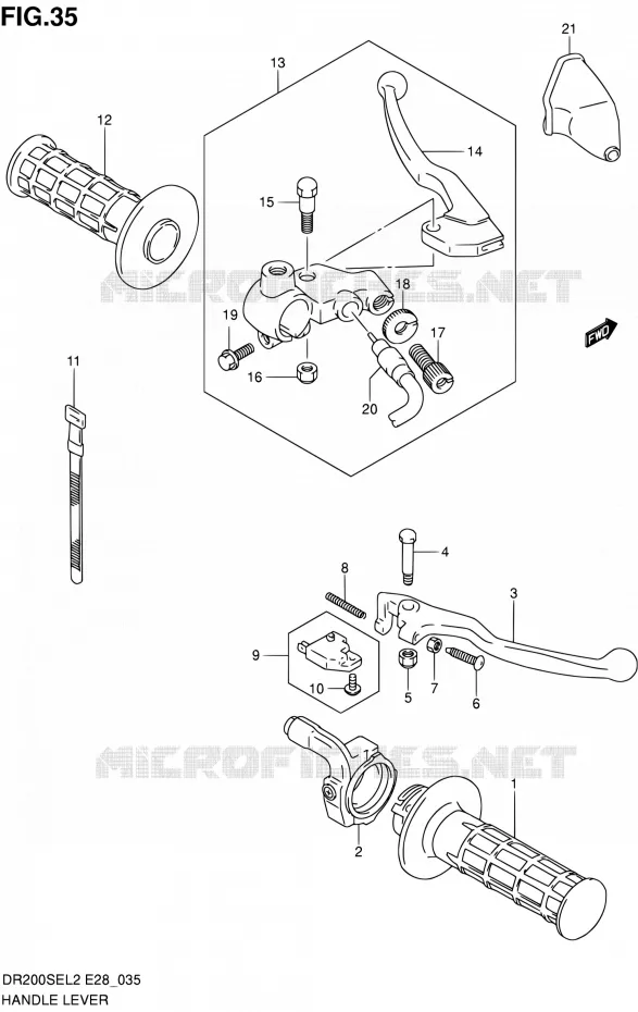 ENSEMBLE LEVIERS - POIGNEES Suzuki MOTO 200 DR 2012  DR200SE L2 (E03,E28,E33)