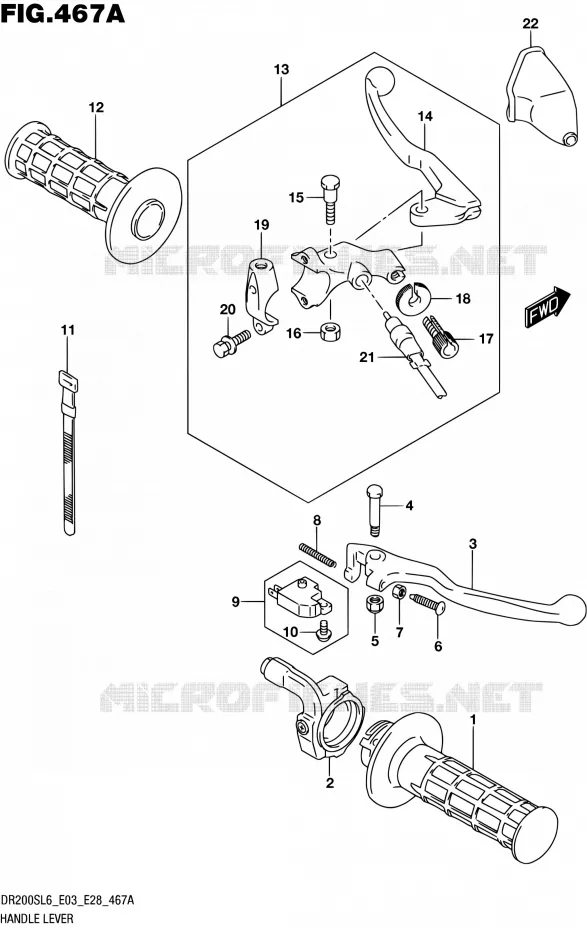 ENSEMBLE LEVIERS - POIGNEES Suzuki MOTO 200 DR 2016  DR200S L6 (E03,E28,E33)