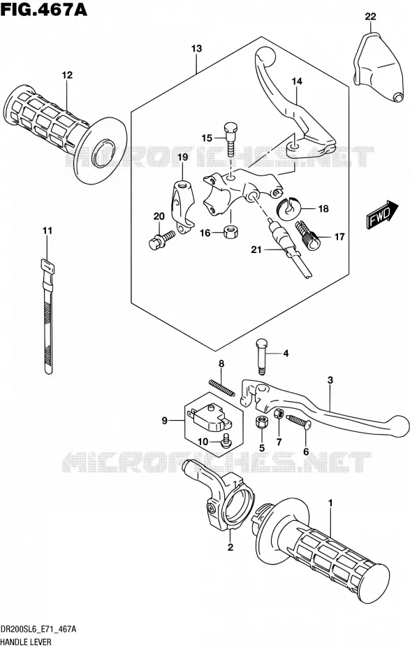 ENSEMBLE LEVIERS - POIGNEES Suzuki MOTO 200 DR 2016  DR200S L6 (E71)