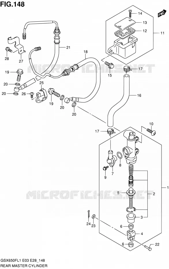 MAITRE CYLINDRE ARRIERE (GSX650FAL1 E28) Suzuki MOTO 650 GSX-F 2011  GSX650F L1 (E03,E28,E33)