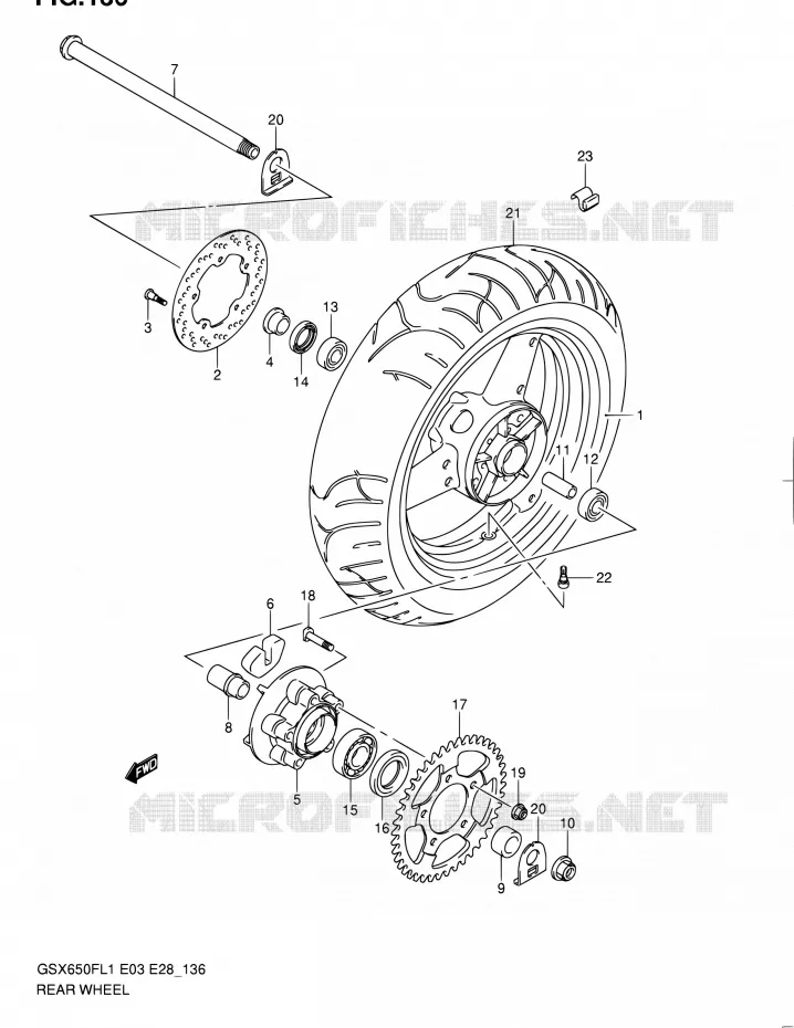 ROUE ARRIERE (GSX650FL1 E28) Suzuki MOTO 650 GSX-F 2011  GSX650F L1 (E03,E28,E33)