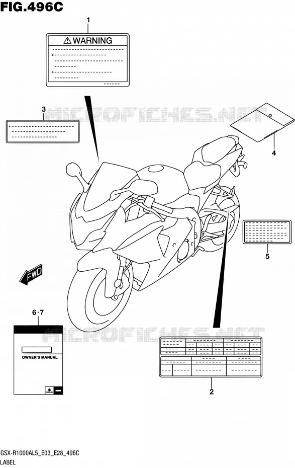 ETIQUETTE (GSX-R1000AL5 E33) Suzuki MOTO 1000 GSX-R 2015  GSX-R1000A L5 (E03,E28,E33)