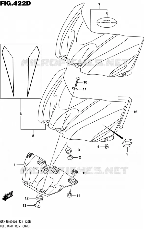 COUVRE RESERVOIR (GSX-R1000AUFL6 E21) Suzuki MOTO 1000 GSX-R 2016  GSX-R1000AUF L6 (E21)