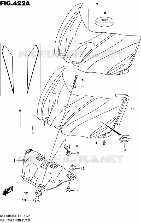 COUVRE RESERVOIR (GSX-R1000L6 E21) Suzuki MOTO 1000 GSX-R 2016  GSX-R1000AUF L6 (E21)