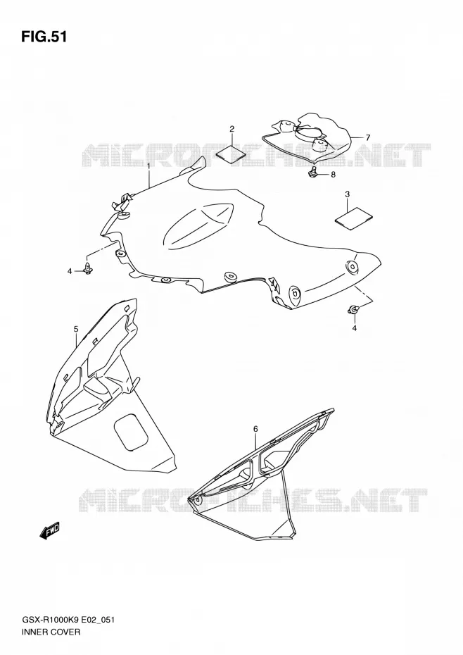 CARENAGES INTERIEURS Suzuki MOTO 1000 GSX-R 2010  GSX-R1000 L0/GSX-R1000Z L0 (E02,E14,E19,E24,E51,P37)