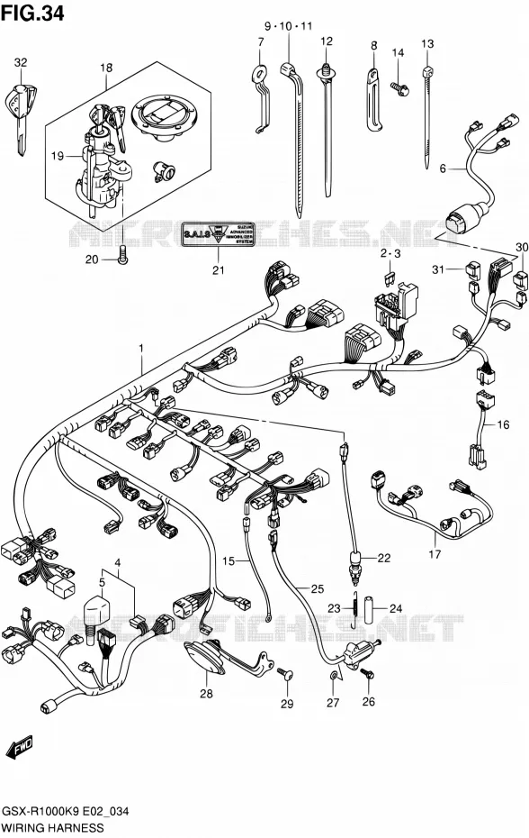 FAISCEAU ELECTRIQUE Suzuki MOTO 1000 GSX-R 2010  GSX-R1000 L0/GSX-R1000Z L0 (E02,E14,E19,E24,E51,P37)