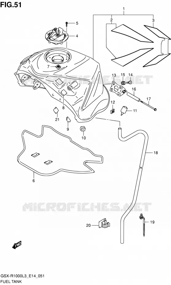 RESERVOIR D'ESSENCE (GSX-R1000ZL3 E14) Suzuki MOTO 1000 GSX-R 2013  GSX-R1000 L3/GSX-R1000Z L3 (E14)