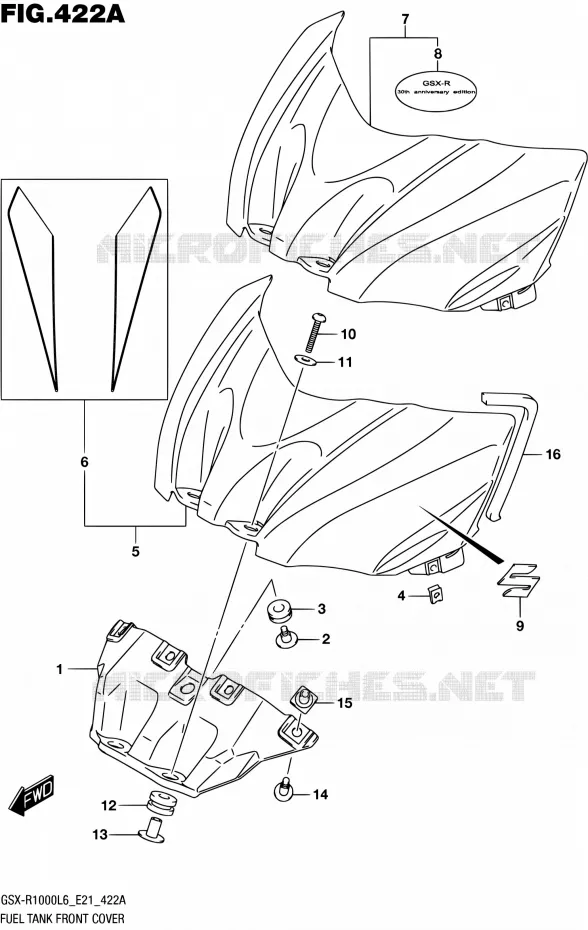 COUVRE RESERVOIR (GSX-R1000L6 E21) Suzuki MOTO 1000 GSX-R 2016  GSX-R1000UF L6 (E21)