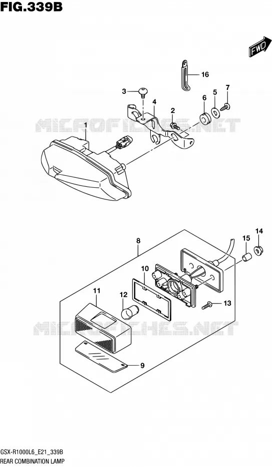ENSEMBLE FEU ARRIERE (GSX-R1000AL6 E21) Suzuki MOTO 1000 GSX-R 2016  GSX-R1000UF L6 (E21)