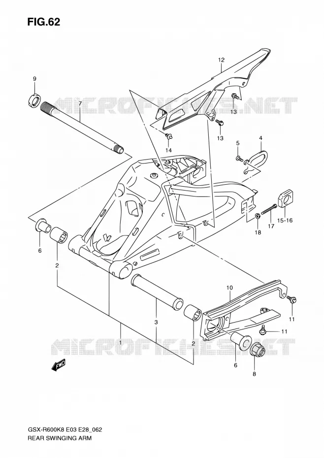 BRAS OSCILLANT ARRIERE Suzuki MOTO 600 GSX-R 2010  GSX-R600 L0 (E03,E28,E33)