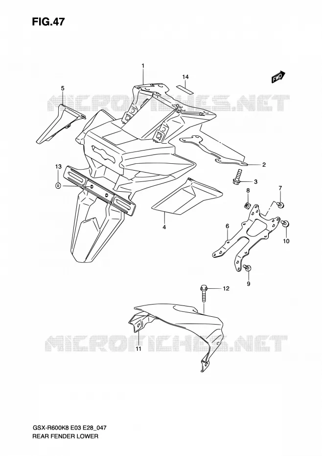 GARDE BOUE ARRIERE INFERIEUR Suzuki MOTO 600 GSX-R 2010  GSX-R600 L0 (E03,E28,E33)