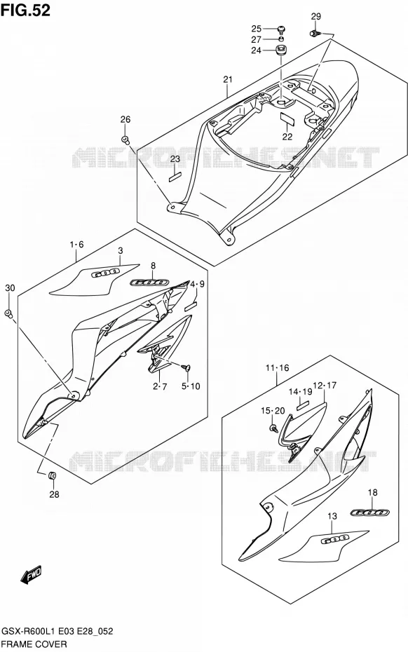 CARENAGES ARRIERE (GLR) Suzuki MOTO 600 GSX-R 2011  GSX-R600 L1 (E03,E28,E33)