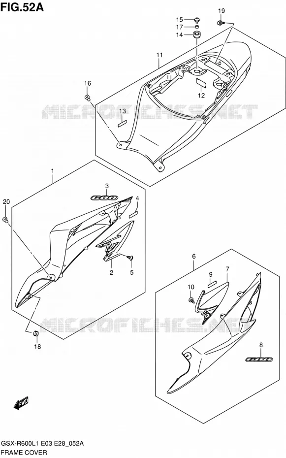 CARENAGES ARRIERE (JDT,YVB) Suzuki MOTO 600 GSX-R 2011  GSX-R600 L1 (E03,E28,E33)