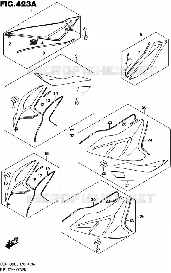 RESERVOIR D'ESSENCE - COUVERCLES (YSF,AJP) Suzuki MOTO 600 GSX-R 2016  GSX-R600 L6 (E99)