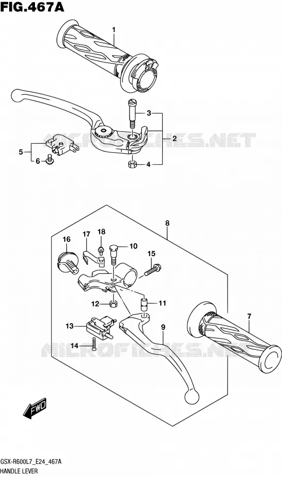 ENSEMBLE LEVIERS - POIGNEES Suzuki MOTO 600 GSX-R 2017  GSX-R600 L7 (E24)