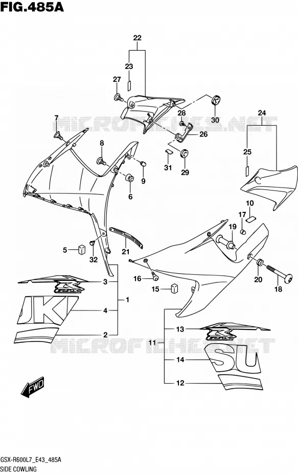 FLANCS DE CARENAGES (YSF) Suzuki MOTO 600 GSX-R 2017  GSX-R600 L7 (E43)