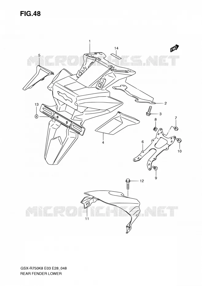 GARDE BOUE ARRIERE INFERIEUR Suzuki MOTO 750 GSX-R 2010  GSX-R750 L0 (E03,E28,E33)
