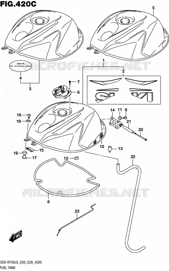 RESERVOIR D'ESSENCE (GSX-R750L6 E33) Suzuki MOTO 750 GSX-R 2016  GSX-R750 L6 (E03,E28,E33)