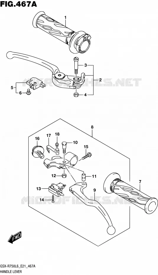 ENSEMBLE LEVIERS - POIGNEES Suzuki MOTO 750 GSX-R 2016  GSX-R750 L6 (E21)