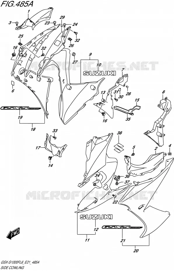 FLANCS DE CARENAGES (PGZ,AV4) Suzuki MOTO 1000 GSX-S 2016  GSX-S1000F L6 (E21)