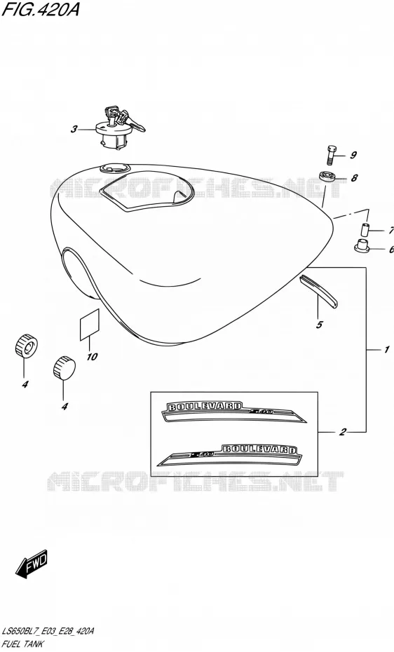 RESERVOIR D'ESSENCE (LS650BL7 E03) Suzuki MOTO 650 BOULEVARD 2017  LS650B L7 (E03,E28,E33)