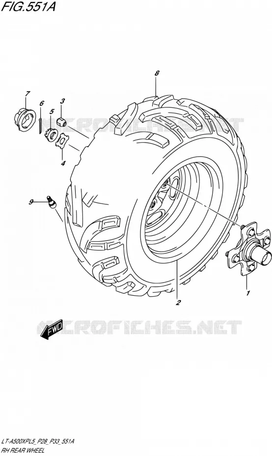 ROUE ARRIERE DROITE Suzuki QUAD 500 KINGQUAD 1992  LT-A500XP L5/LT-A500XPZ L5 (P03,P28,P33)