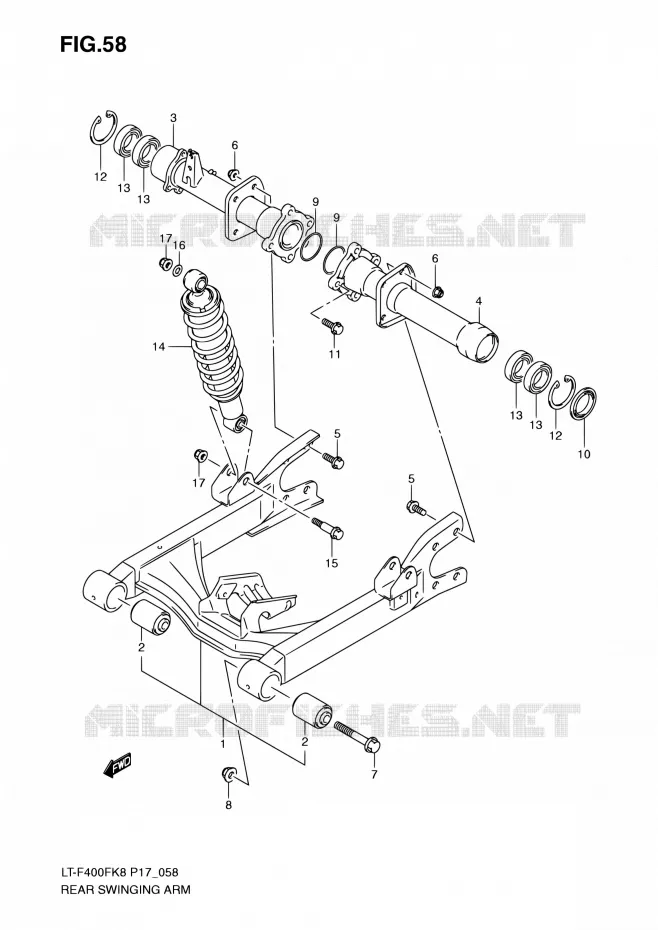BRAS OSCILLANT ARRIERE Suzuki QUAD 400 KINGQUAD 2010  LT-F400F L0 (P17,P24)