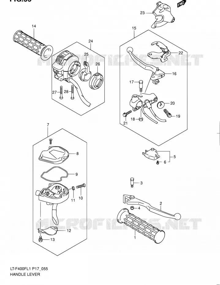 ENSEMBLE LEVIERS - POIGNEES Suzuki QUAD 400 KINGQUAD 2011  LT-F400F L1 (P17,P24)