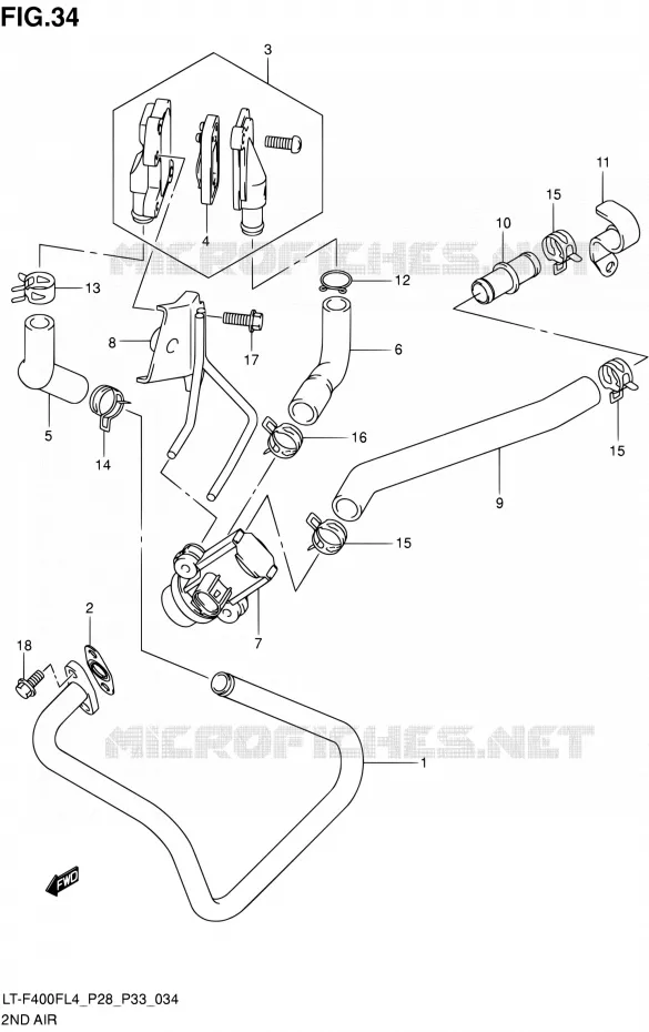 SYSTEME RECYCLAGE GAZ ECHAPPEMENT (LT-F400FZL4 P28) Suzuki QUAD 400 KINGQUAD 2014  LT-F400F L4/LT-F400FZ L4 (P03,P28,P33)