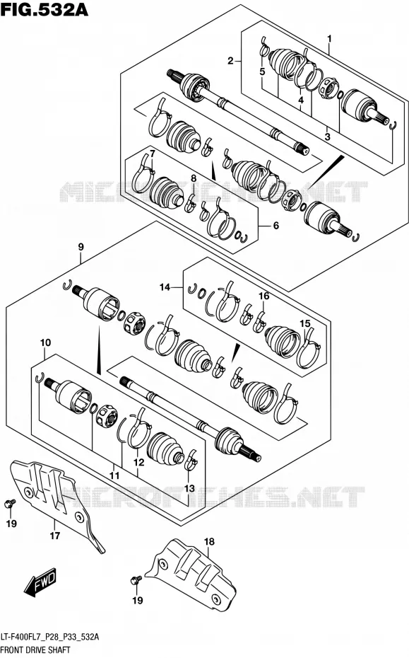 ARBRE DE TRANSMISSION AVANT Suzuki QUAD 400 KINGQUAD 2017  LT-F400F L7 (P03,P28,P33)