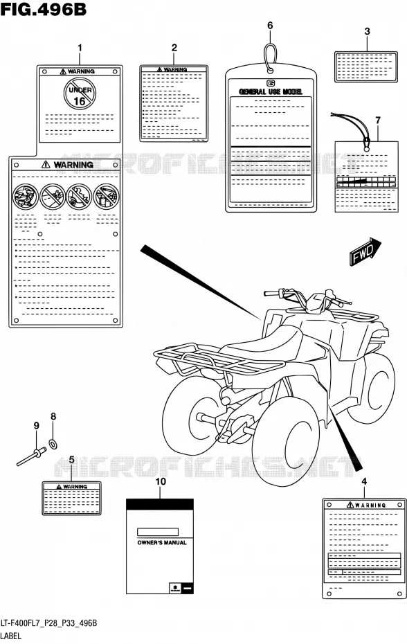 ETIQUETTE (LT-F400FL7 P33) Suzuki QUAD 400 KINGQUAD 2017  LT-F400F L7 (P03,P28,P33)