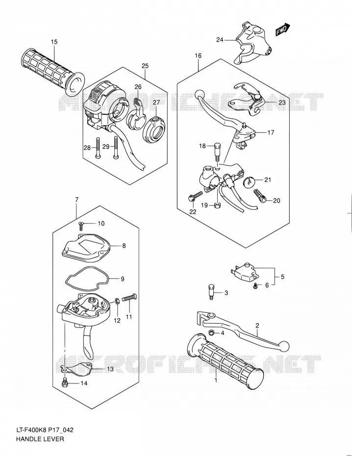 ENSEMBLE LEVIERS - POIGNEES Suzuki QUAD 400 KINGQUAD 2010  LT-F400 L0 (P17,P24)